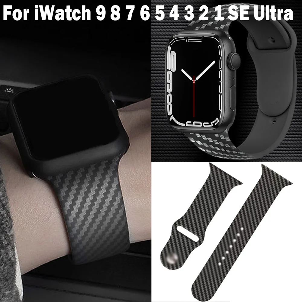 Silikon Kohle faser Armband für Apple Watch Ultra49 42/45mm Band Streifen Print Sport Armband für Apple Watch 46mm 42mm Armband Image