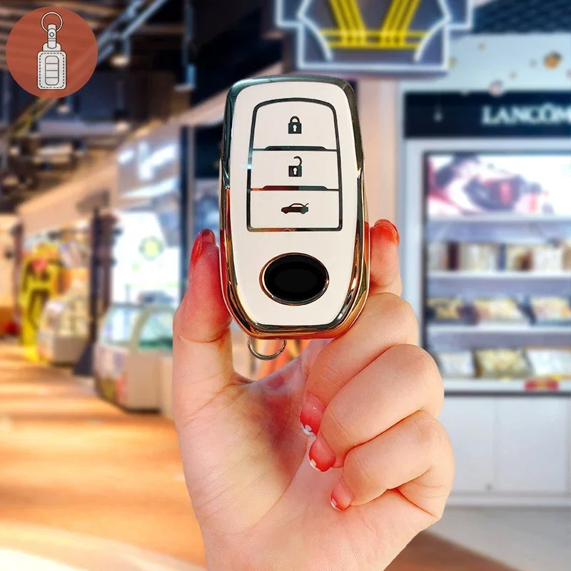 TPU Schlüssel etui für Auto für Toyota Camry Hanlanda Schlüssels chutz hülle Schutzhülle Schlüssel bund hand gefertigtes Rindsleder Image