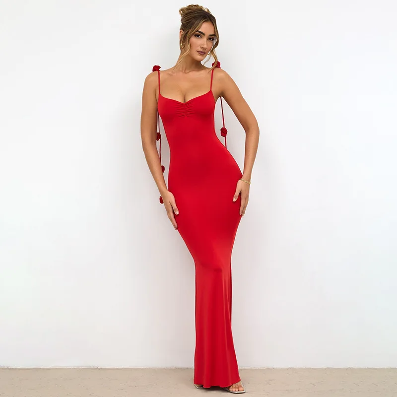 Mia Muse Damenkleider für alle Jahreszeiten, elegant, einfarbig, ärmellos, herzförmiger Ausschnitt, Wickelkleid, Maxi-Abend, formelle Kleider