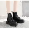 Hochwertige Damenschuhe aus echtem Leder, Plateaustiefel, große Größe, schwarze Leder-Stiefeletten,