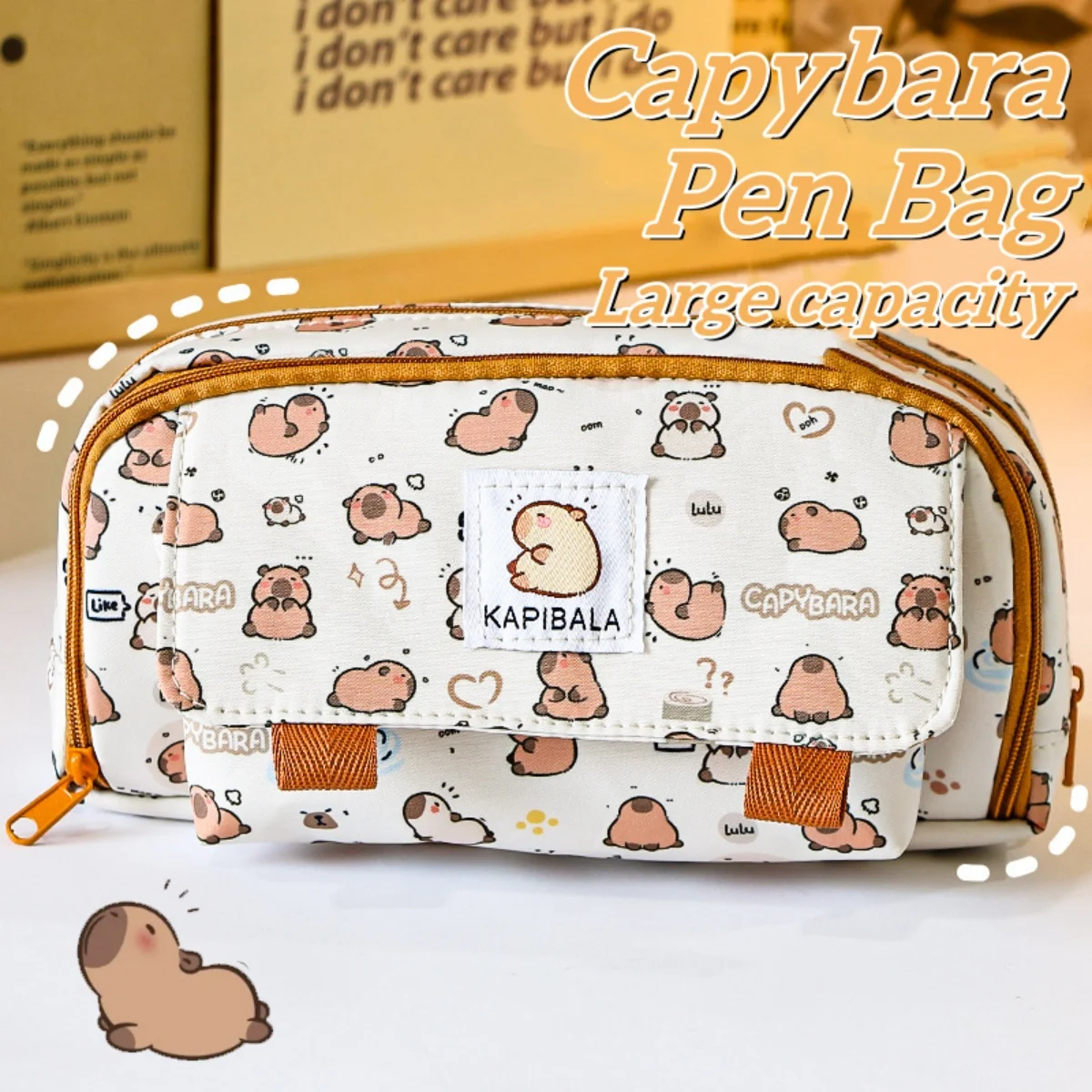 INS Capybara Großes Stiftetui Niedliche Cartoon Capybara Linie Hund Muster Bleistiftbeutel Schreibwaren Organizer Aufbewahrungstasche Geschenk für Schüler Image
