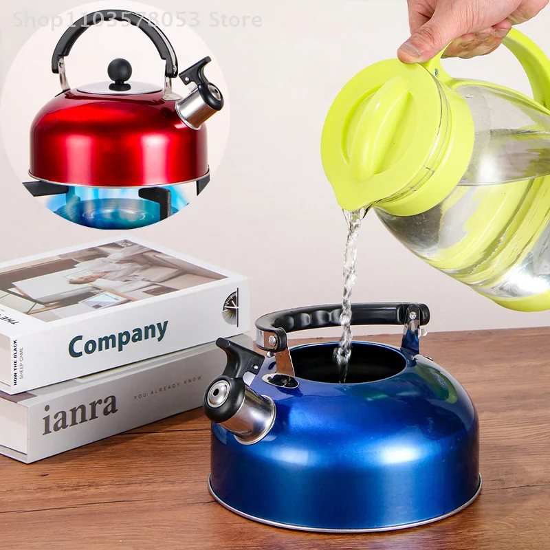 3/4/5L Edelstahl Teekanne Herd Gas Wasserkocher Pfeifen Wasserkocher Teekanne Für Ausflüge Wandern Kochen Teekessel Ergonomische griff Image