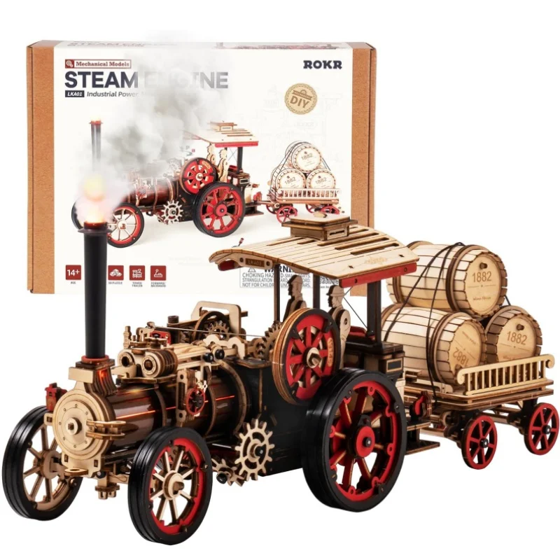 Robotime Rokr Kit di costruzione di modelli di auto Puzzle in legno 3D Kit di vapore 1:28 Locomotiva a vapore meccanica Regali fantastici per adulti Adolescenti