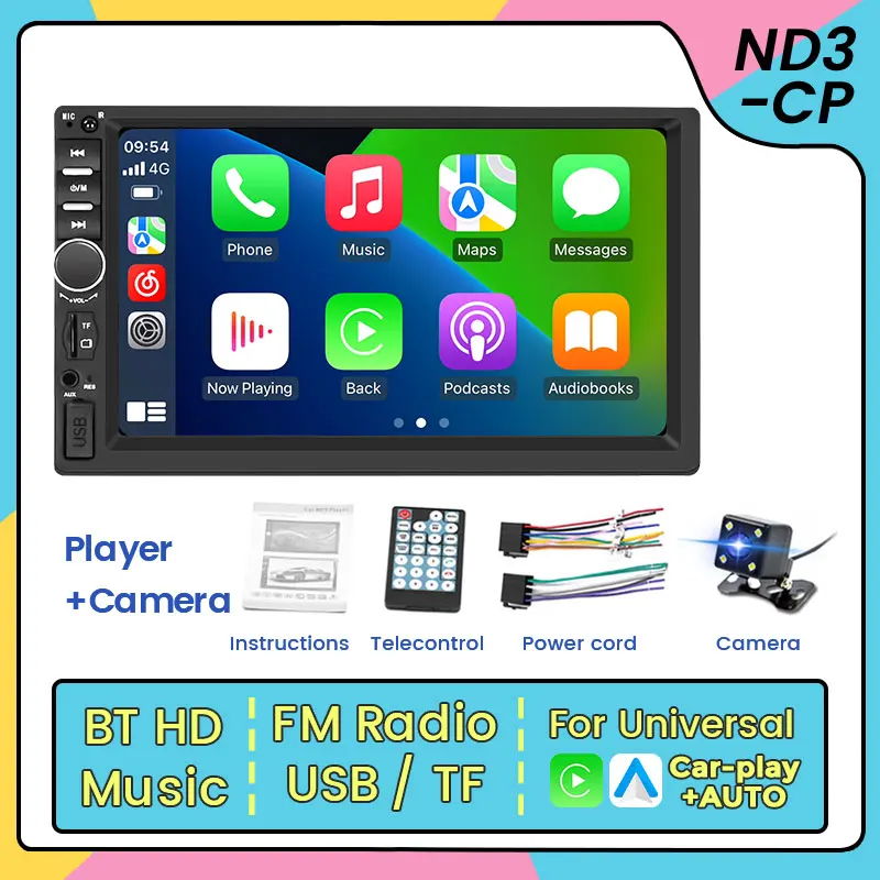ND3-CP Car-Play Android Atuo 2Din Autoradio Universale 7 pollici MP5 Lettore video multimediale FM Stereo AUX USB HD Touch Screen Audio