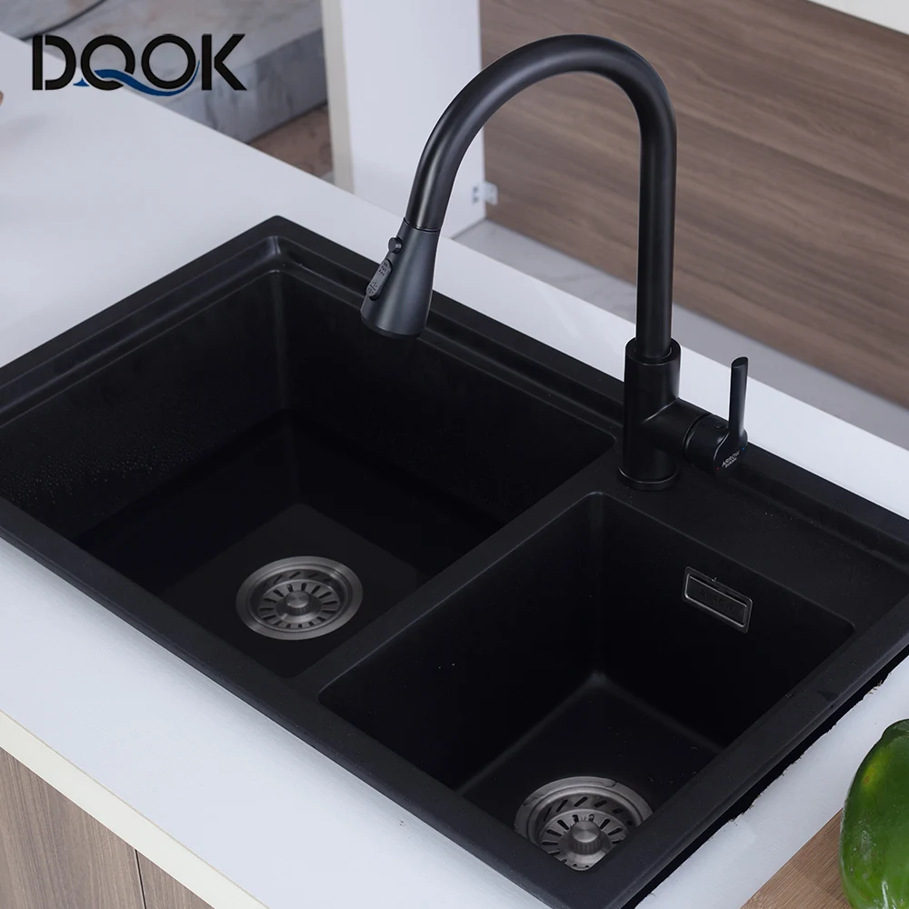 Robinet de cuisine noir, mitigeur d'évier de cuisine extractible, tête de pulvérisation en nickel brossé, robinet d'eau de cuisine chromé