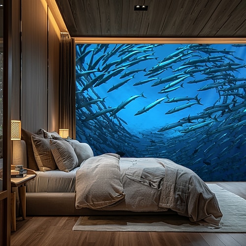 Landschaft Ozean Fische hängender Wandteppich Wandkunst Große Wandteppich Wanddekoration Fotohintergrund Decke Vorhang Zuhause Schlafzimmer Wohnzimmer Dekoration Image