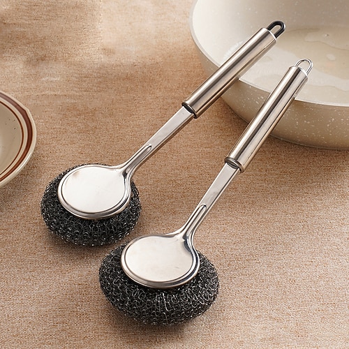 Edelstahl-Topfbürste mit langem Griff, multifunktionale Küchenutensilien zum Reinigen von Töpfen und Schüsseln, Edelstahl-Topfbürste, universelle Stahlbürste für Töpfe, Pfannen, Grills, Spüle Image