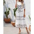 Damen kleid lang Casual kleid Sommerkleid Boho-Kleid Modisch Outdoor Festtage Verabredung Regular Fit Bemalt 3/4 Ärmel Hemdkragen Schwarz Weiß Grün Sommer Frühling