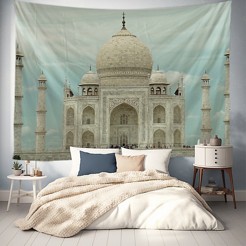 Landschaft Taj Mahal hängender Wandteppich Wandkunst großer Wandteppich Wanddekoration Fotohintergrund Decke Vorhang Zuhause Schlafzimmer Wohnzimmerdekoration Image