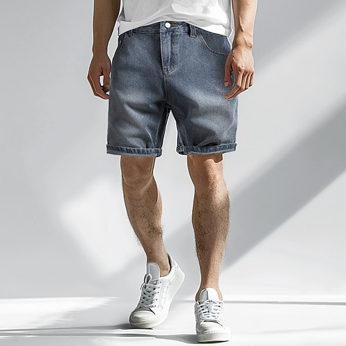 Herren Jeans Jeans-Shorts Tasche Knöpfe Farbverlauf Knielang Outdoor Urlaub Lässig Urlaub Vintage Blau Grau Mikroelastisch Image