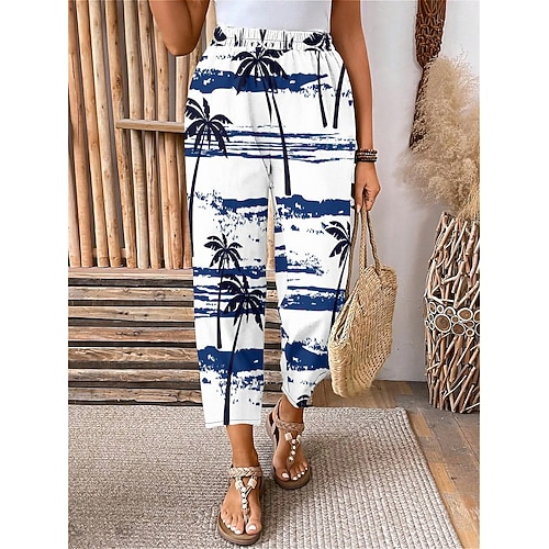 Damen EU/US Größe Slacks Caprihose Chino Wadenlang Natur Grafik Karo Muster Patchwork Stilvoller Druck Atmungsaktiv Weich Outdoor Mikro-Elastisch Lässig Alltag Festival Image