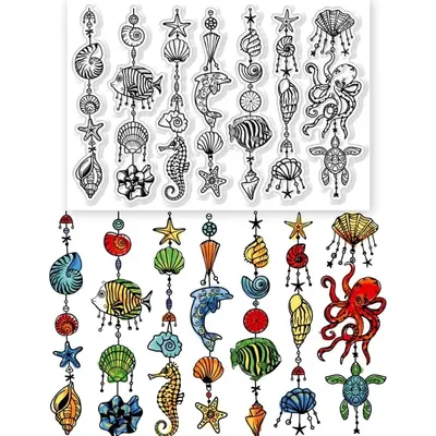 1Sheet Sea Animals Clear Stamps Transparent Silicone Stamp Seahorse Shells Silicone Stamps for DIY