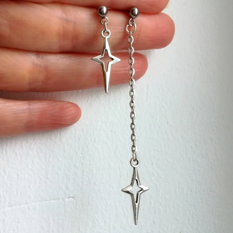 Asymmetrical star earrings Silver star earrings Gothic earrings Rock star’s girlfriend earrings Spike earrings Grunge