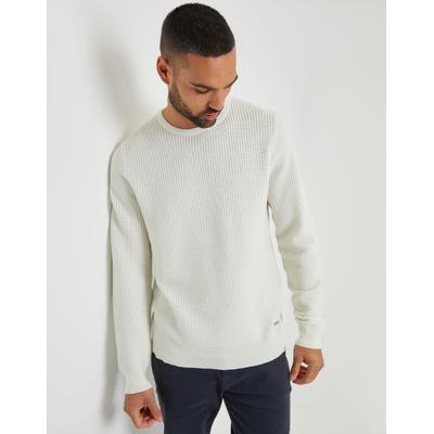 Threadbare Men's Ecru Crochet Knit Crew Neck Jumper