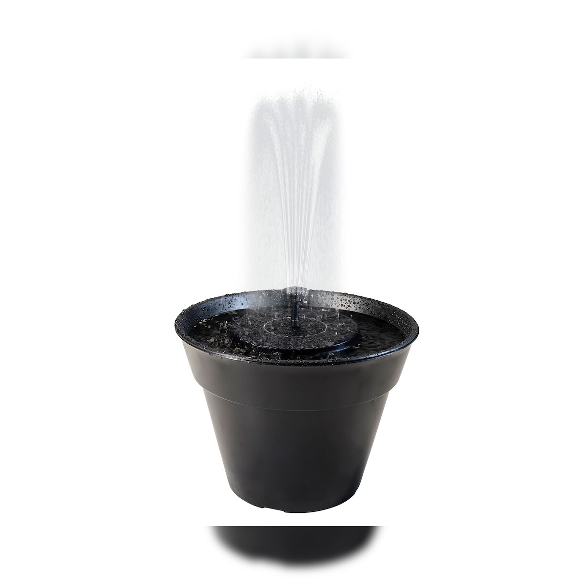 Lumineo Solar Blumentopf Springbrunnen 30x28cm Kunststoff Spritzbrunnen Wasserspiel Outdoor Fontäne Gartenbrunnen Teichpumpe Solarbrunnen Schwarz Image