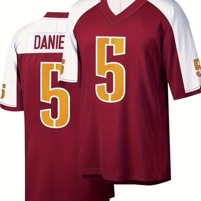 TEMU High-quality #5 's American Football Jersey - Embroidered & Breathable, V-neck, Polyester , Sporty Casual Wear For All