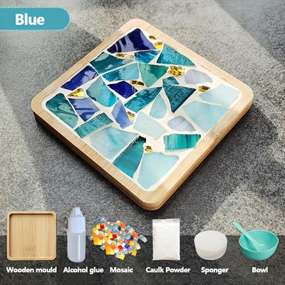 TEMU Diy Stained Glass Mosaic Coaster Kit With Bamboo Base - Craft Your Own Decor Gift, Diy Craft Materials