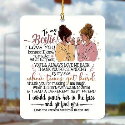 TEMU 1pc Best Friend Gift Pendant - 2d Acrylic Charm With Inspirational Message For Car Mirror, Bag & Keychain Accessory, 