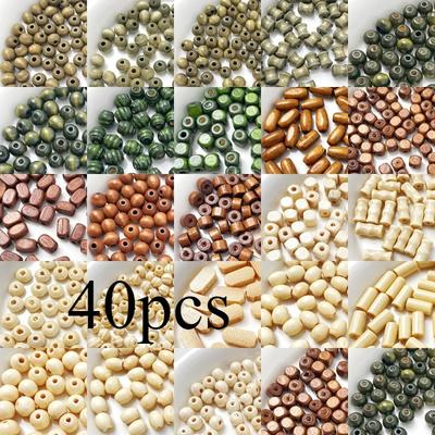 TEMU 40pcs Mixed Wooden Beads For Making - Assorted Colors, Shapes, And Sizes, Vintage Style Loose Beads For Bracelets, Necklaces, Earrings, Keychains, Accessory Components| Beads| Wood Beads