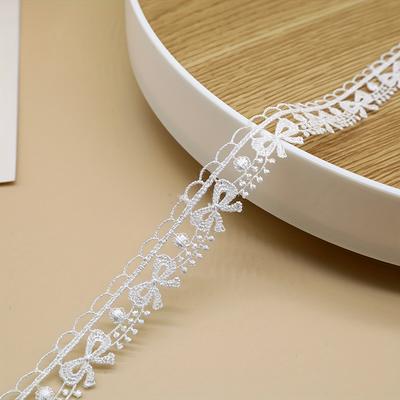 TEMU [decorative Lace] Elegant White Bow & Dot Water-soluble Lace Trim - Delicate Fabric For Diy Collar, Cuff, Curtain Decor & Clavicle Necklace Crafting, Lace Fabric