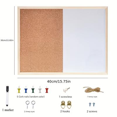 TEMU Magnetic Dry Erase Board And Cork Bulletin Board Set, Rectangular Wooden Board, Multi-functional, With Push Pins For Home, School, Office