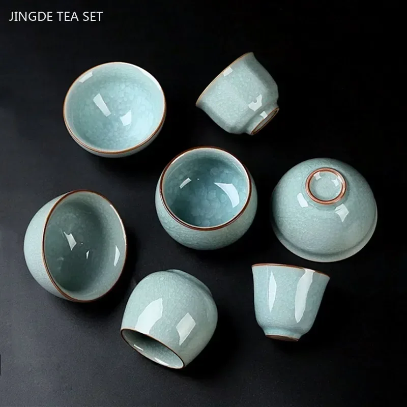 Ru Kiln Tea Set Teacup Cracked Glaze Ceramic Tea Cup High Quality Tea Ceremony Customized Gifts Household Teaware