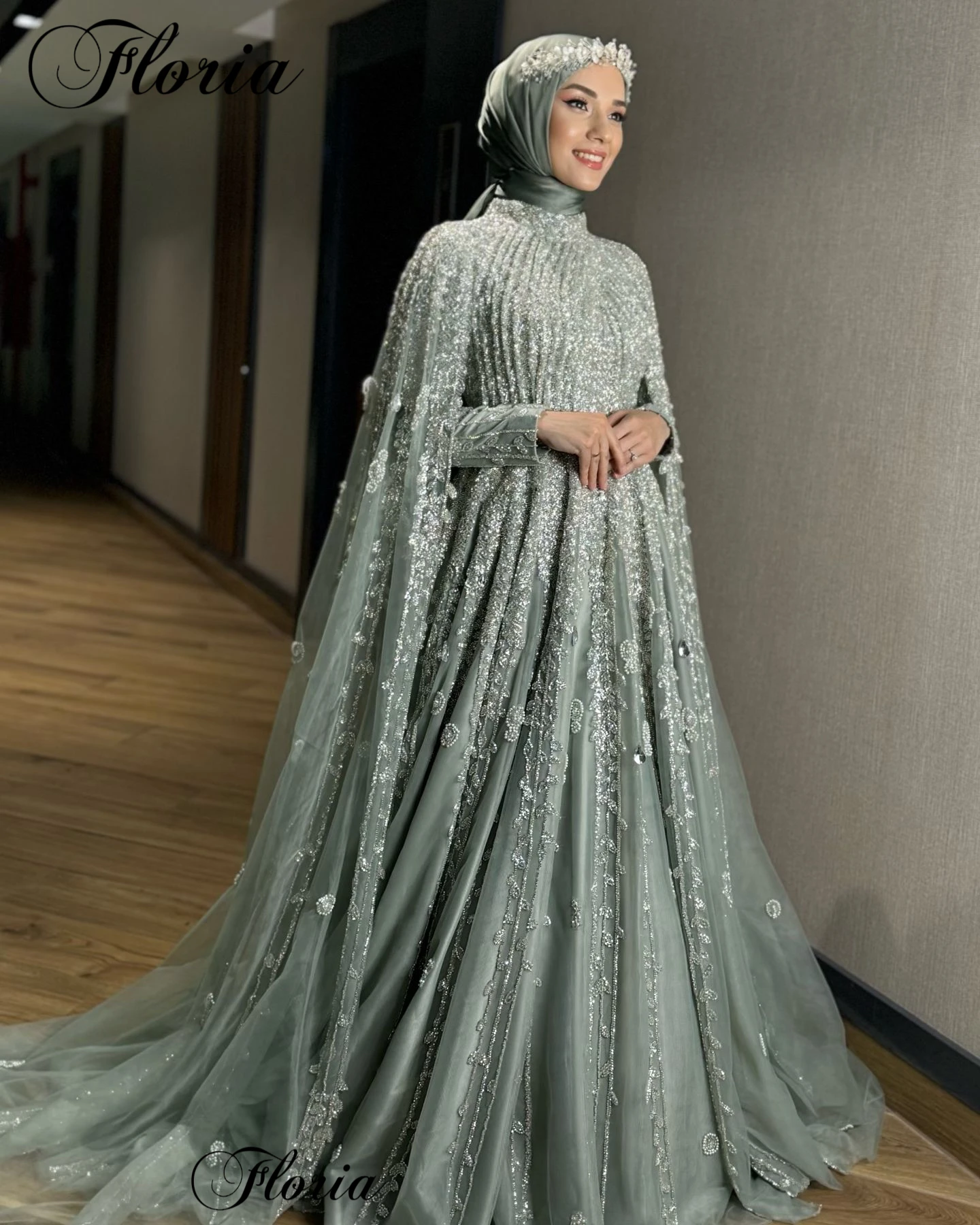 Muslim Formal Evening Dresses With Full Sleeves Beaded Wedding Party Dresses A-Line Robes De Soirée Special Occasion Dresses