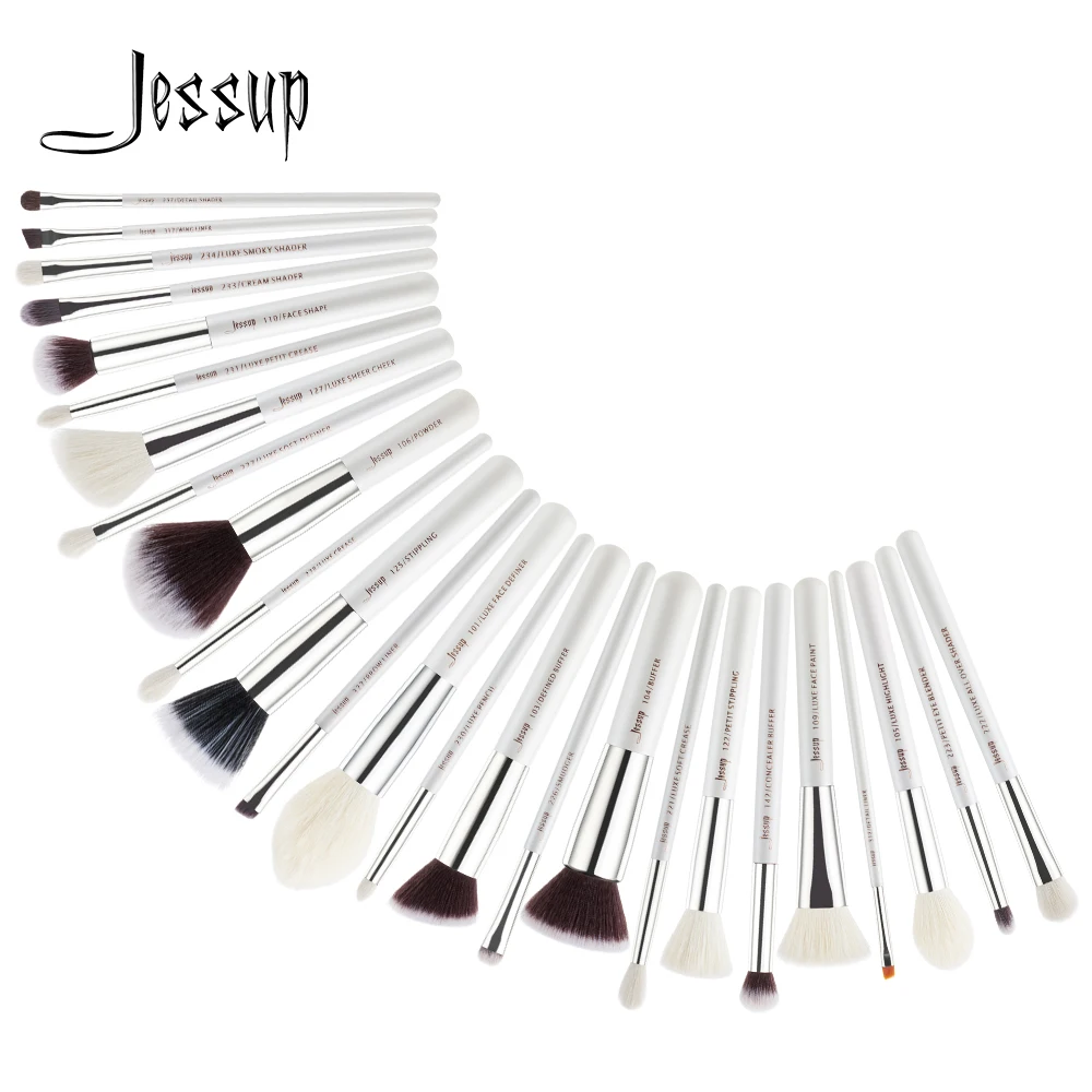 Jessup pennelli trucco 25 pz bianco/argento sintetico/naturale capelli pincel maquiagem ombretto fondotinta pennelli evidenziatori T235