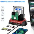 Docking station per disco rigido dual-bay 10 IN 1 Docking station per HDD USB 3.0/2.0 con adattatore di alimentazione 12V per scheda lettore HDD/SSD da 2,5/3,5 pollici