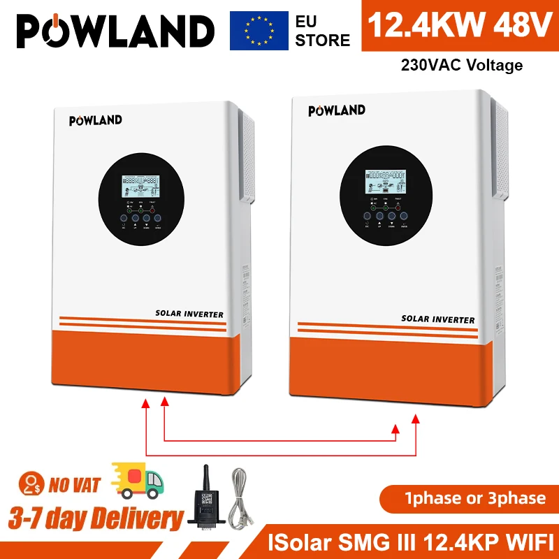 POWLAND 12.4KW Soalr onduleur MPPT 120A chargeur PV entrée 500Vdc 13000W 220VAC 48VDC onduleur à onde sinusoïdale Pure DC/AC avec WiFI BMS