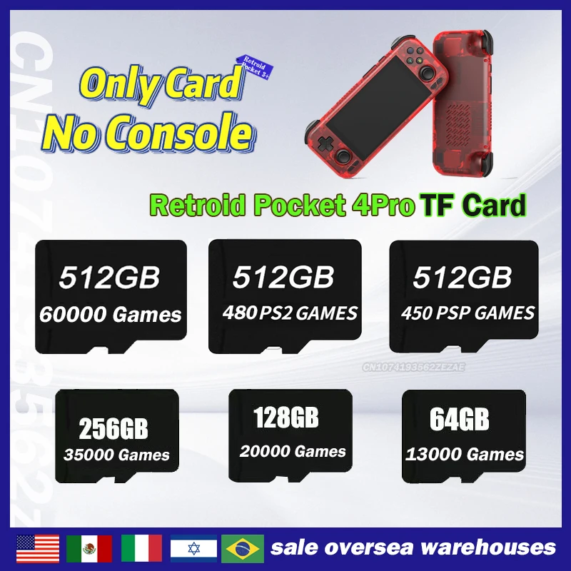 Retroid Pocket 4 Pro TF carte pour Rp4 + populaire classique rétro jeu PS2 PSP 3DS Android Portable jeu vidéo 512G carte Sd