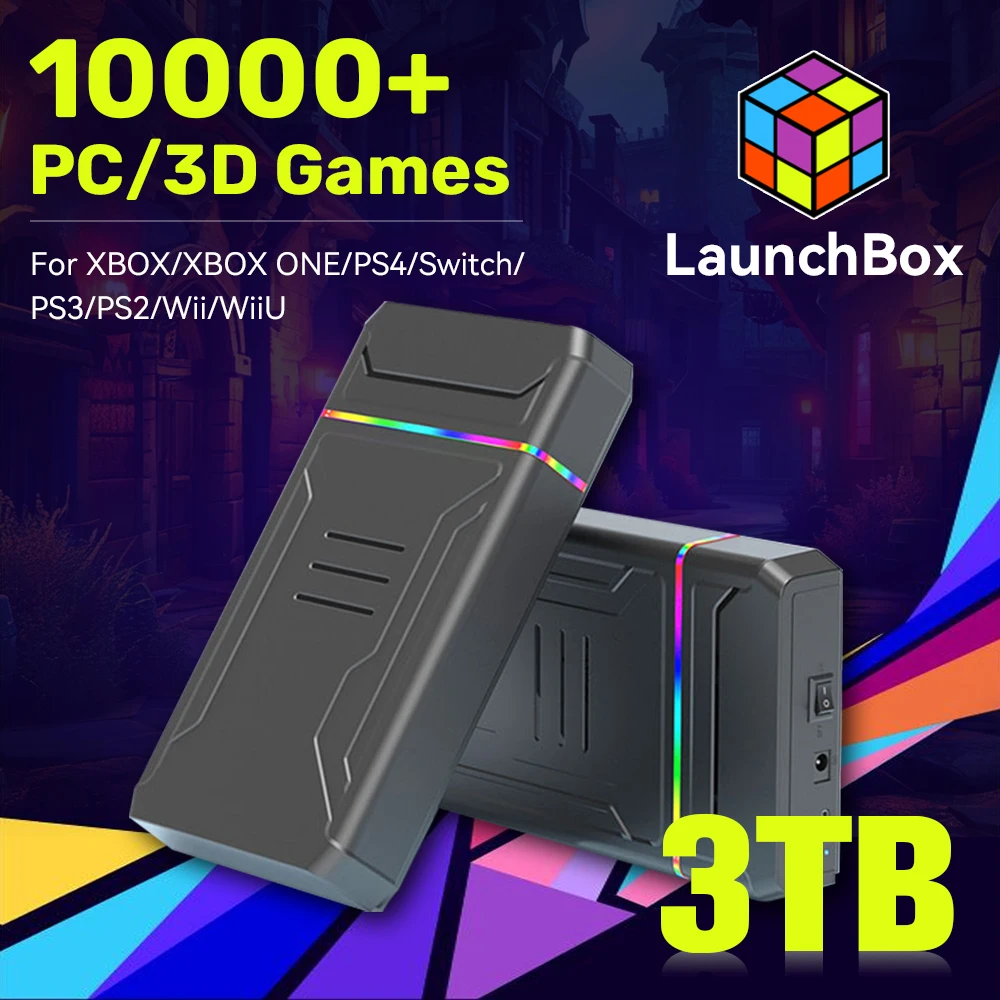 JMachen-Console de jeux vidéo Launchbox, 3 To, HDD, XBOX, PS4, Switch, PS3, PS2, PS1, Wii, WiiU, 10000 + PC, jeux 3D pour PC P1