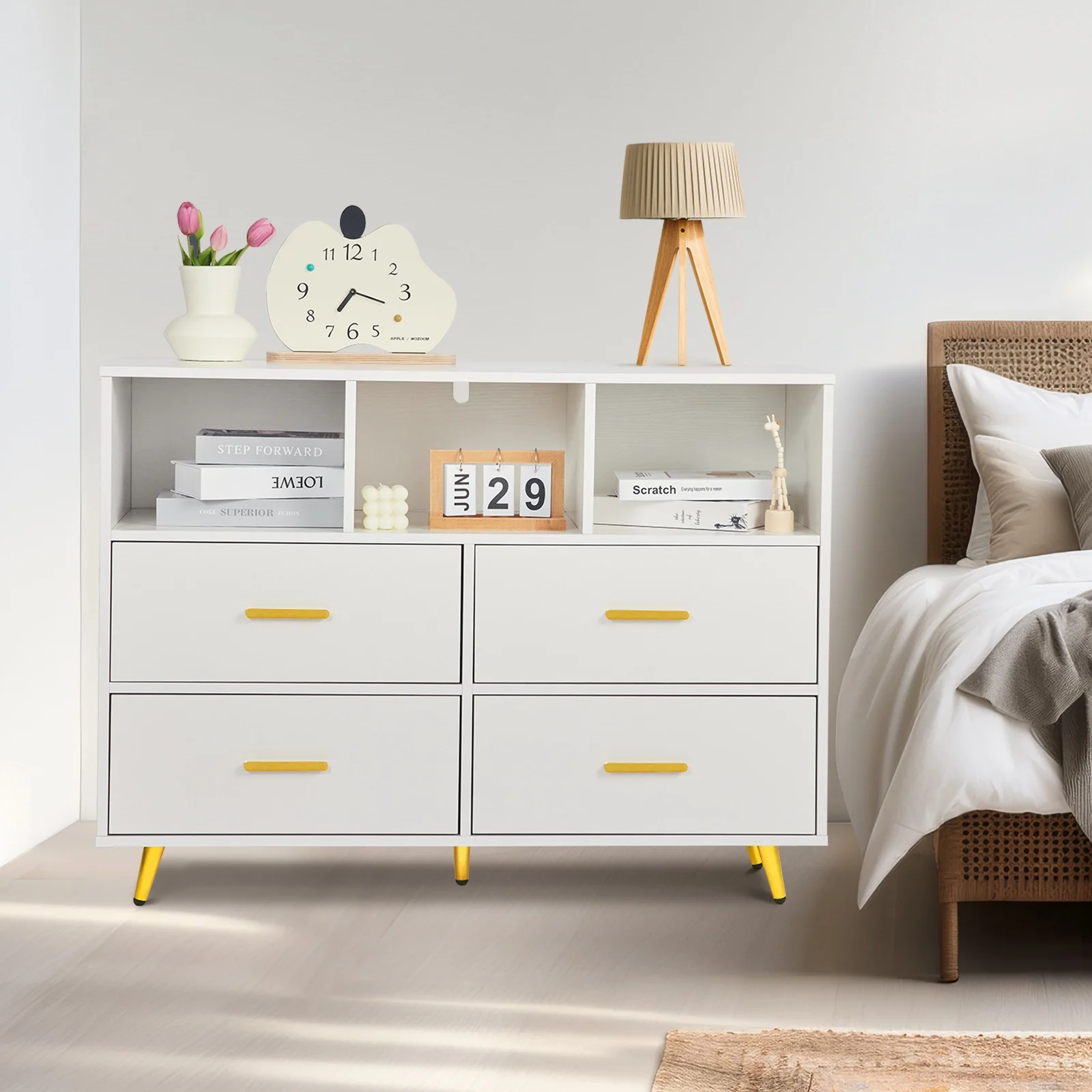 REDLIFE 4-Meuble TV en bois pour chambre à coucher, meuble avec 3 volants ouverts pour Cisco de rangement, salon et table console