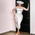 Robe de Mariée Courte en Satin à Manches sulf, Col Rond, Dentelle et Perles, Longueur Thé, Exquise, Personnalisée, pour les Patients