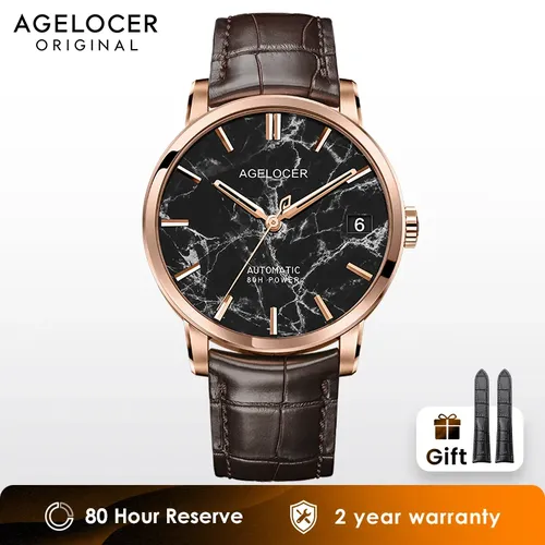 AGELOCER Original Baikal montre cadran en marbre naturel hommes grand calendrier automatique montre mécanique cadeau d'anniversaire pour hommes