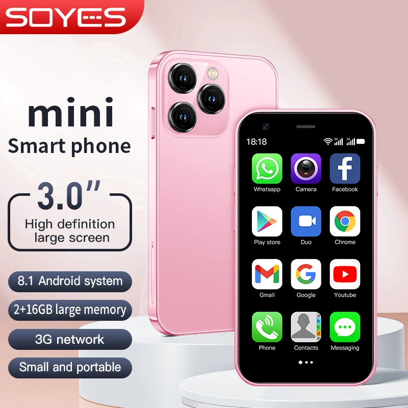 SOYES-Mini téléphone portable XS15, écran 3.0 pouces, smartphone, mémoire 16 Go, 2 Go de RAM, EpiGoogle Play, Android
