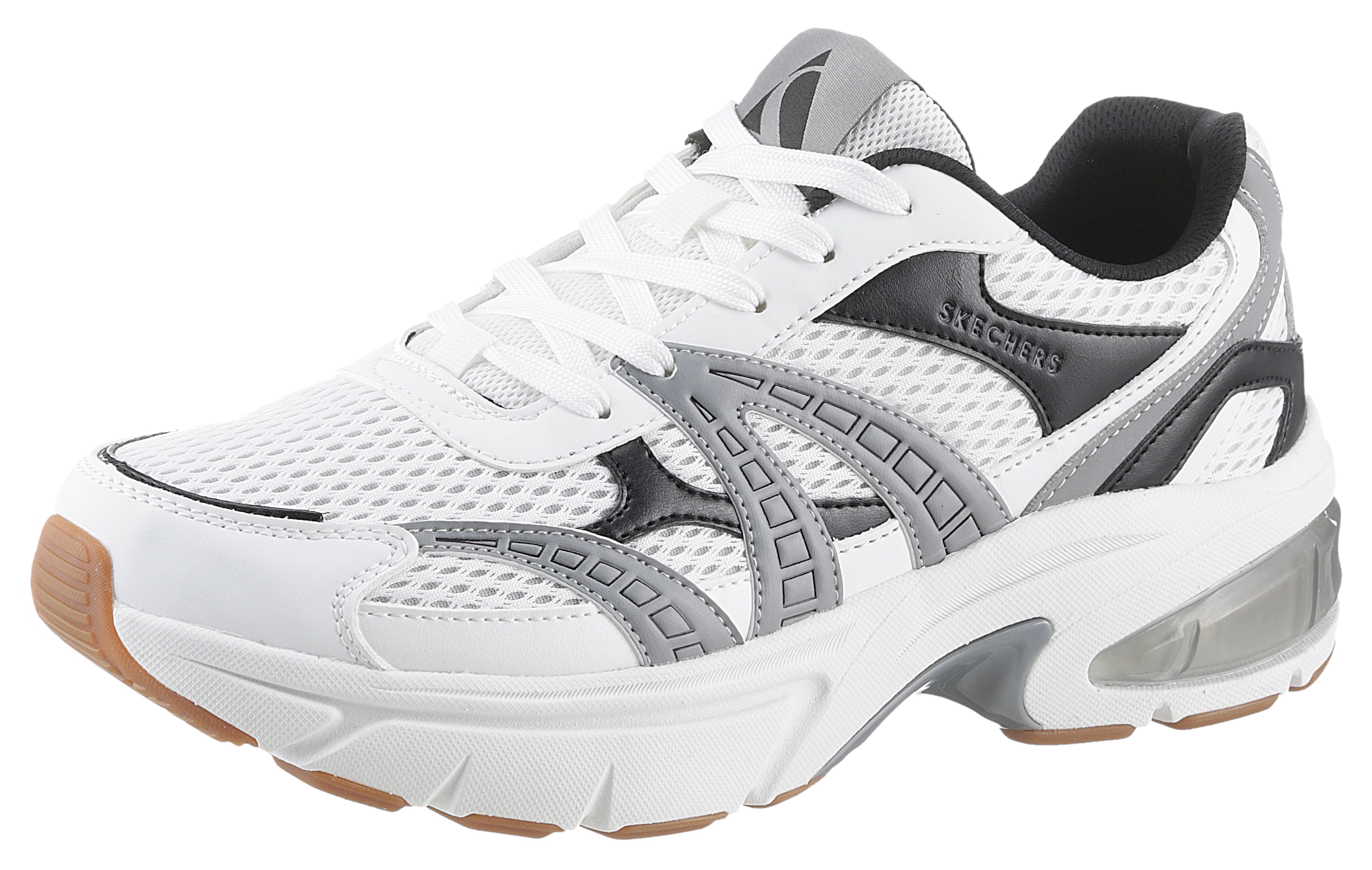 Sneaker SKECHERS "SHADOW", Herren, Gr. 48,5, grau (weiß, schwarz, grau), Lederimitat, Mesh, sportlich, Schuhe, Chunky Sneaker, Schnürschuh mit auffälliger Laufsohle Image