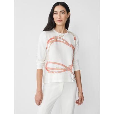 J.McLaughlin Women's Alessandra Silk Blend T-Shirt in Monterrey Belt Off White/Coral, Size XS | Cotton/Spandex/Silk