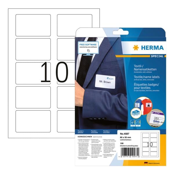 Herma Namensetiketten wiederablösbar weiß 80x50 mm »4587« 100 Stück weiß Image