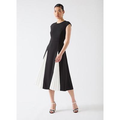 Rise Ivory & Black Pleated Insert Skirt Dress, Cream Black