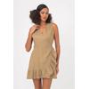 Jerseykleid FRESHLIONS "Mailinda", Damen, Gr. M, EURO-Größen, braun, 100% Leinen, unifarben, feminin, kurz, V-Ausschnitt, ohne Ärmel, Kleider, im eleganten Wickel-Design