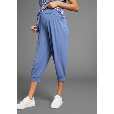 Umstandsharemshose NEUN MONATE "Viskose Haremshose für Schwangerschaft und Stillzeit", Damen, Gr. 36/38, N-Gr, blau, Jersey, Obermaterial: 95% Viskose, 5% Elasthan, unifarben, Basic, weit ca. Mitte Wade, Hosen, mit elastischem Bund