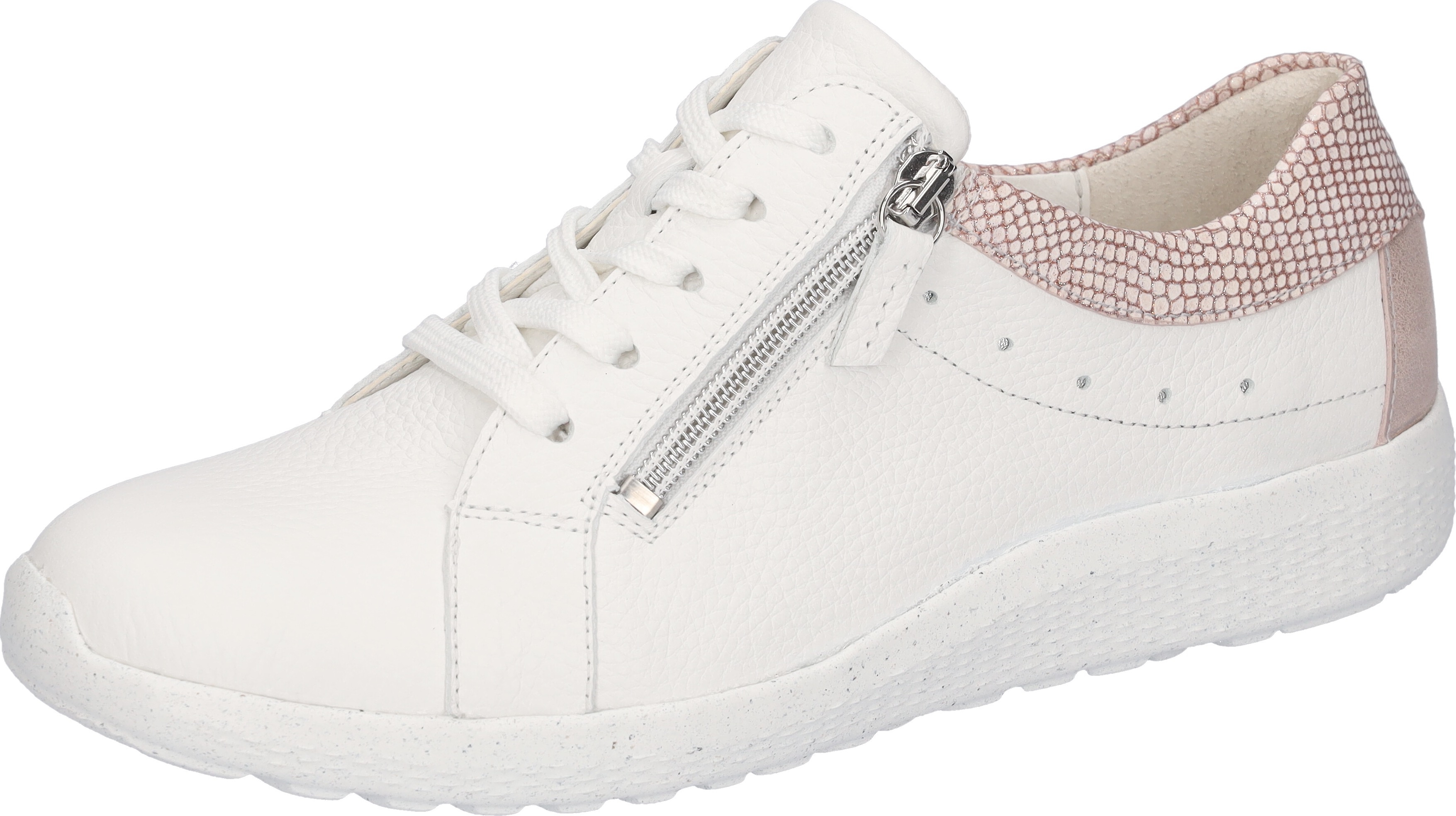 Schnürschuh WALDLÄUFER "K-IRA", Damen, Gr. 8 (42), weiß (weiß, apricot), Glattleder, Nubukleder, Schuhe Schnürschuh, in Komfortweite H = sehr weit, Freizeitschuh, Halbschuh, Schnürschuh