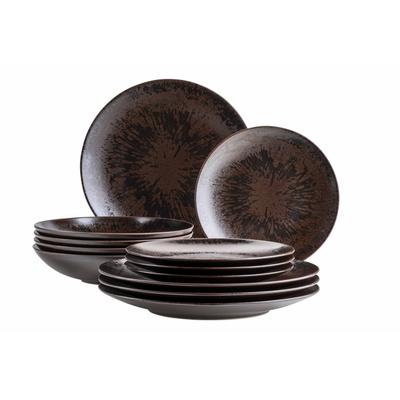 Tafelservice MÄSER "METALLIC BRONZE, aus Keramik", braun (braun, schwarz), 12 tlg., Keramik, Geschirr-Sets, Geschirr-Set, Service Image