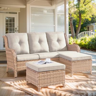 Outdoor 3-Piece Sofa with Ottomans Yellow-Beige - Yellow