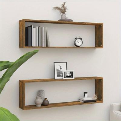 TEMU Wall Shelves 2 Pcs Smoked Oak 100x15x30 Cm Wood-based Material Image