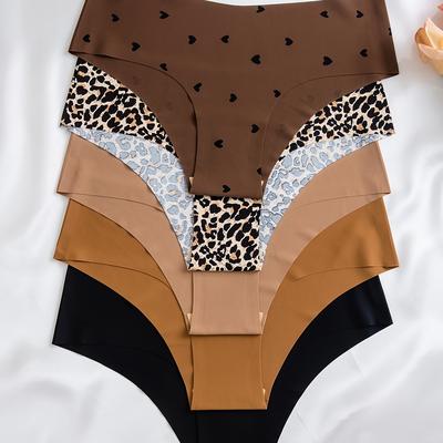 TEMU 5pcs Women' Bikini Panties Print - Comfortable, Breathable Low-rise Underwear, Image