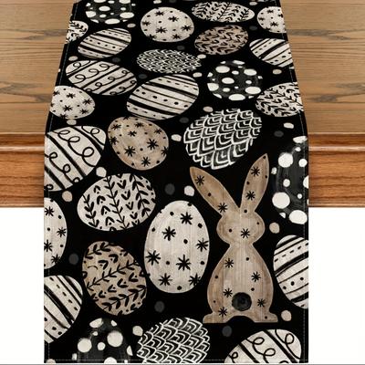TEMU 1pc, Bunny Rabbit Eggs Flowers Easter Table Runner, Seasonal Dining Table Decoration For Home Party Decor13 X 36, 13 X 48, 13 X 72, 13 X 108 Image