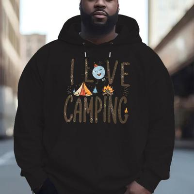 "TEMU Men's "i Love Camping" Graphic Hoodie - Polyester, With Tent And Campfire Print, Ideal For Fall And Winter, Plus Size" Image