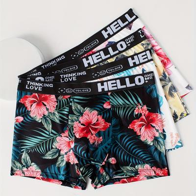 TEMU 4pcs Men's Trendy Floral Print Boxer Briefs - Breathable & Stretchy Polyester , Fit With 